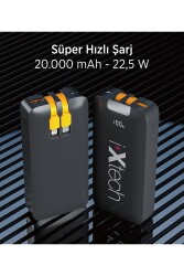 İ-xtech 20.000 Mah PD 20W + QC 3.0 dahili Type-C ve Lightning Kablolu Powerbank Pb023 